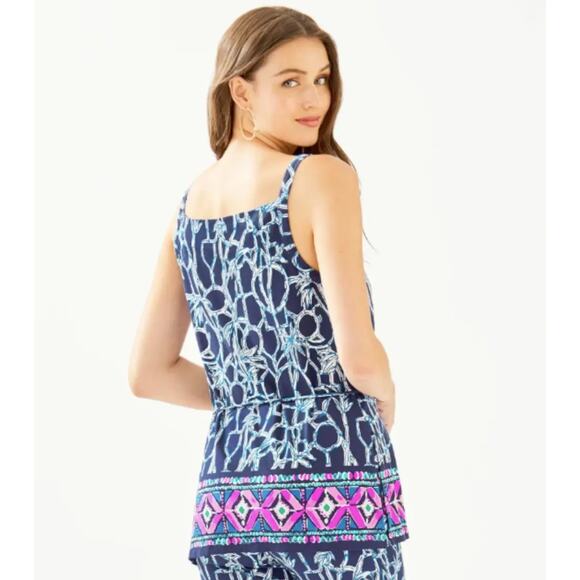 Lilly Pulitzer Adley Tank Top Tunic Lucky Bamboo Engineered in High Tide Sz XXS - Picture 2 of 13